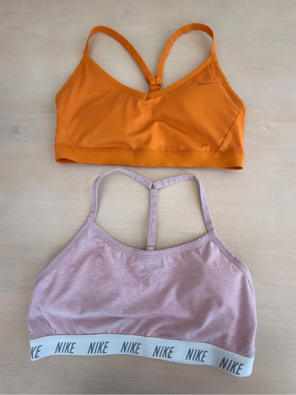 Nike Orange Sports Bra and Pale Pink Sports Bras - Size Large